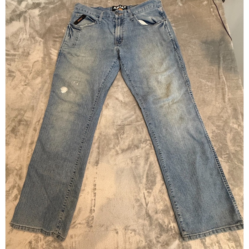 Ariat Rebar M4 Low Rise Boot Cut Jeans Men's 36x30 Light Wash Work Western